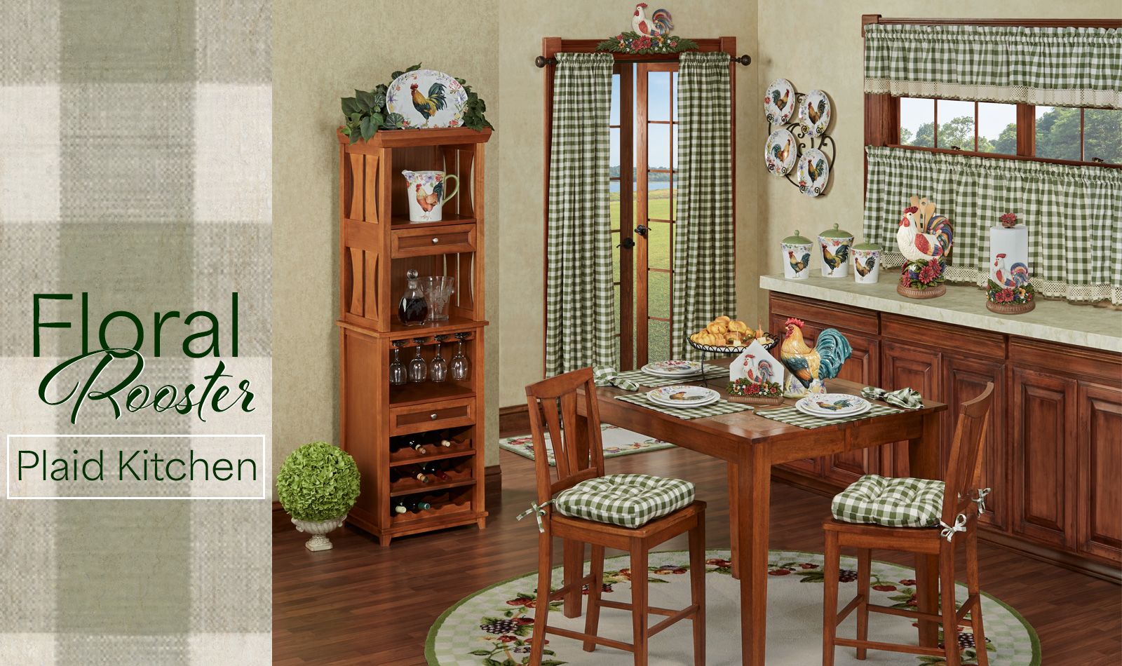 Floral Rooster Plaid Kitchen
