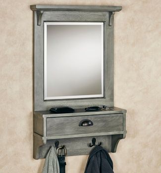 Karter Mirrored Wall Shelf with Drawer and Hooks