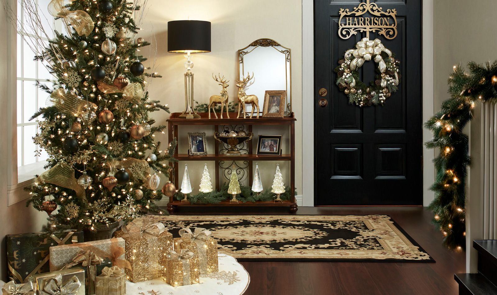 Get The Look - Ashburn Black and Gold Christmas Entryway