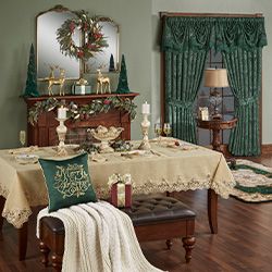 Get The Look - Emerald and Gold Holiday Fireplace Dining Room