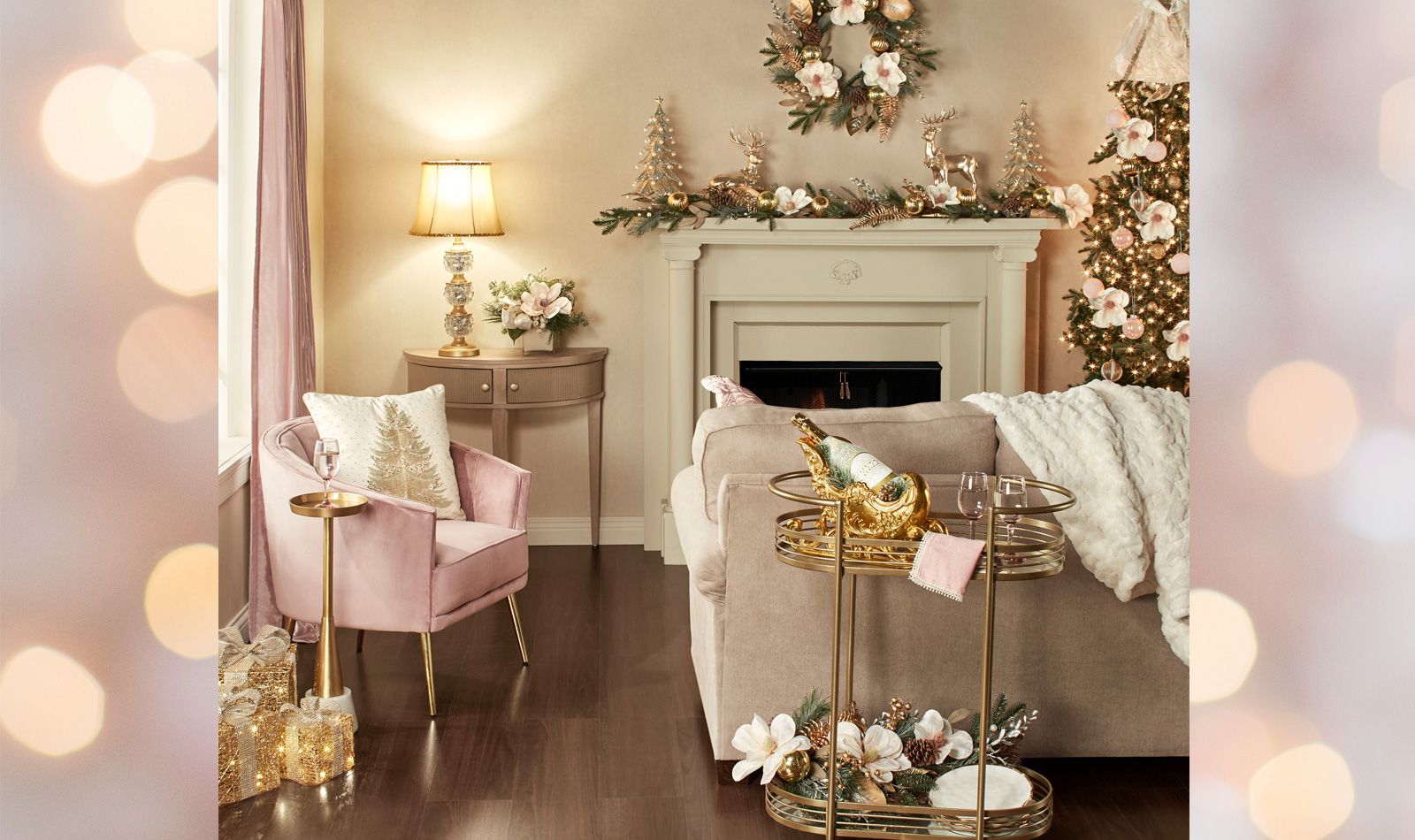 Get the Look — Magnolia Blush and Gold Holiday Living Room
