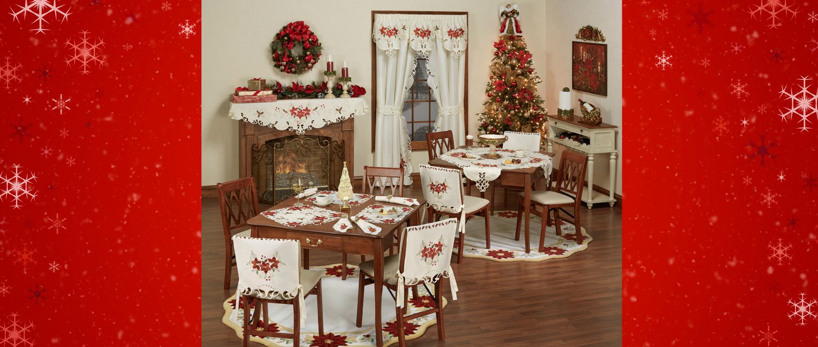 Classic Poinsettia Fireplace Dining Room