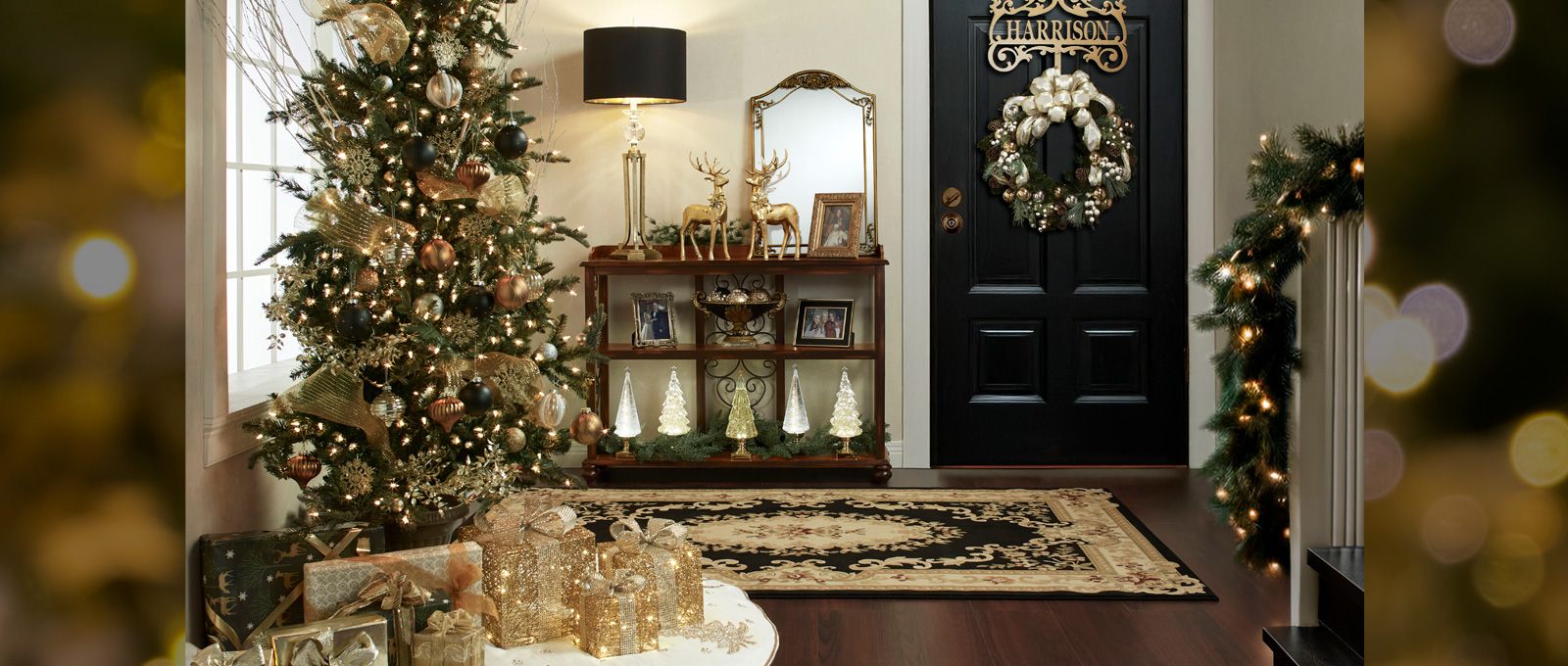 Ashburn Black and Gold Christmas Entryway