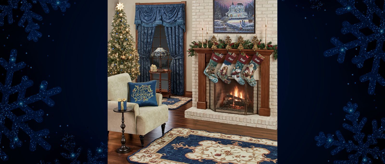 Camelot Navy Holiday Living Room