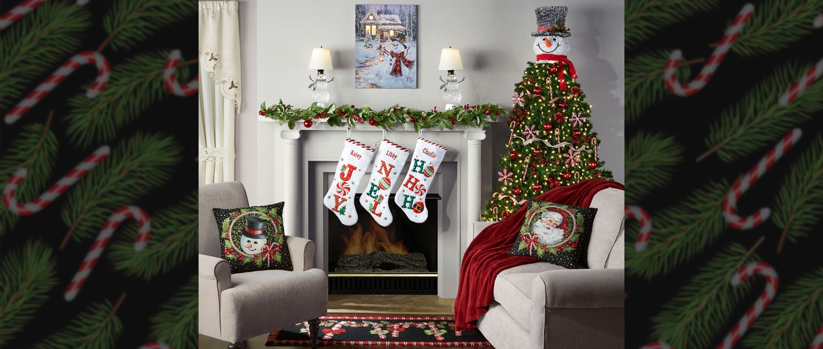 Holly Jolly Fireplace Living Room
