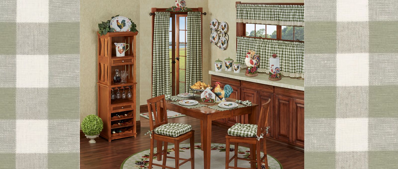 Floral Rooster Plaid Kitchen