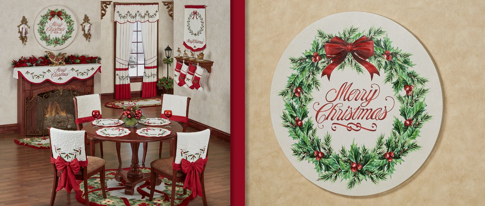Holly Wreath Fireplace Dining Room