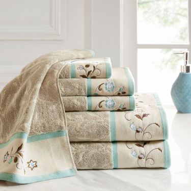 Floral Serenity Bath Towel Set Pastel Blue Six Piece SetImage