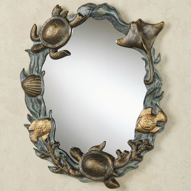 Turtle and Sealife Wall Mirror Antique GoldImage