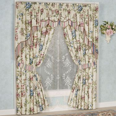 Chatsworth Swag Pair and Layered Valance Set Light Cream Three Piece SetImage