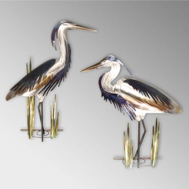Blue Heron with Head Up Wall Sculpture SilverImage