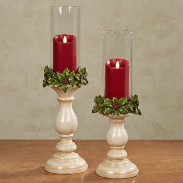 Christmas Holly Candleholders Antique Ivory Set of TwoImage
