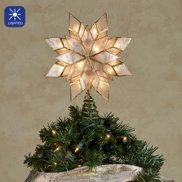 Capiz Star Lighted Tree Topper IvoryImage