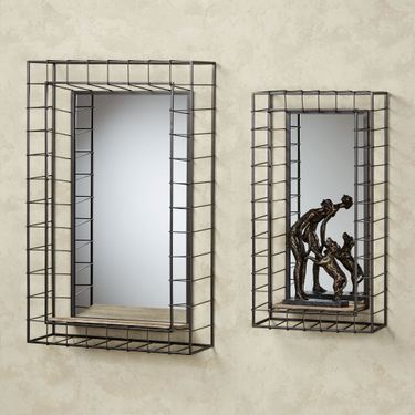 Wire Grid Wall Shelves Gray Set of TwoImage