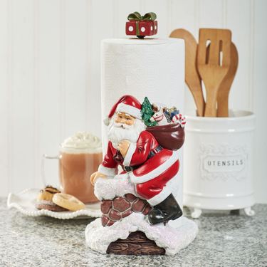 Santa Claus Down the Chimney Paper Towel Holder RedImage