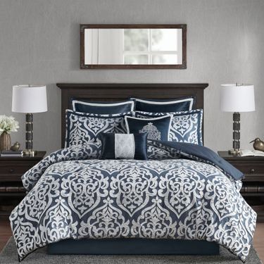 Odette Scroll Comforter Bed Set Midnight BlueImage