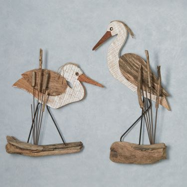 Herons Reclaimed Wall Art Whitewash Set of TwoImage