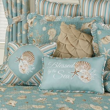 Seabreeze Embroidered Pillow Aqua 18 SquareImage