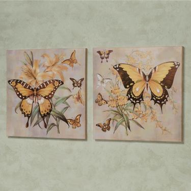 Garden of Butterflies Canvas Wall Art Yellow Set of TwoImage