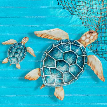 Oceania Sea Turtle Wall Sculptures Blue Set of TwoImage
