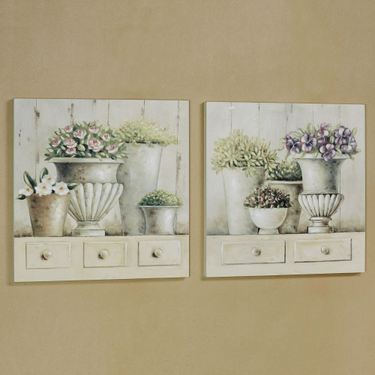 Potted Arrangements Wall Art Plaques Multi Pastel Set of TwoImage