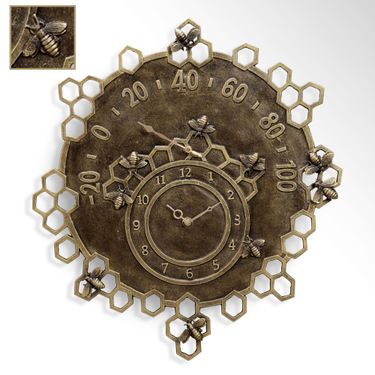 Honeycomb Bees Outdoor Wall Clock Antique GoldImage