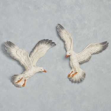 In Flight Seagull Wall Accents Antique White Set of TwoImage