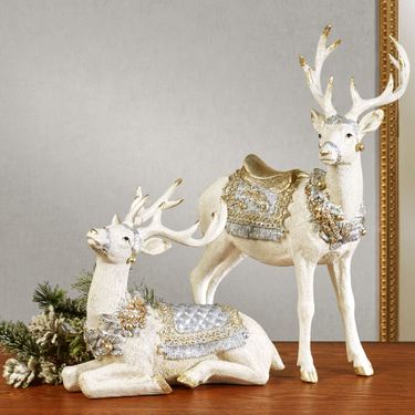 Elegant Deer Table Sculptures Off White Set of TwoImage