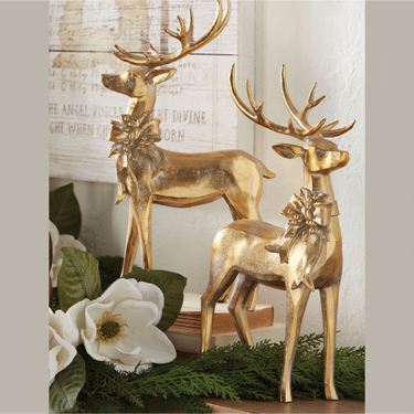 Deer with Bows Sculptures Gold Set of TwoImage
