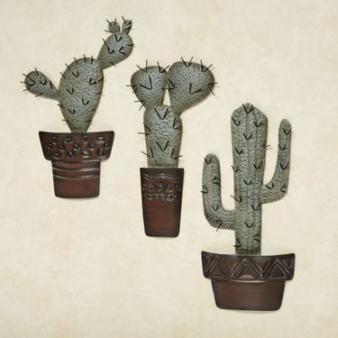 Potted Cactus Wall Art Green Set of ThreeImage