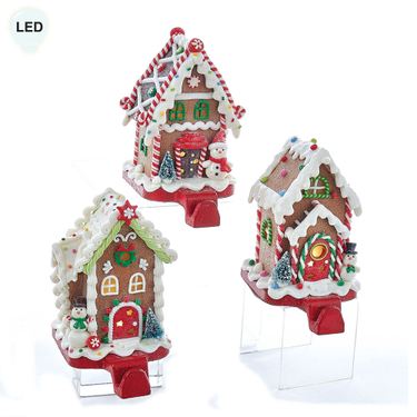 Gingerbread House Stocking Holders Red Set of ThreeImage