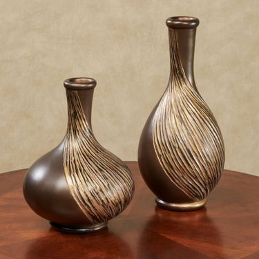 Swirl Decorative Table Vases Golden Bronze Set of TwoImage
