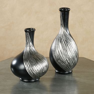 Swirl Decorative Table Vases Silver/Black Set of TwoImage