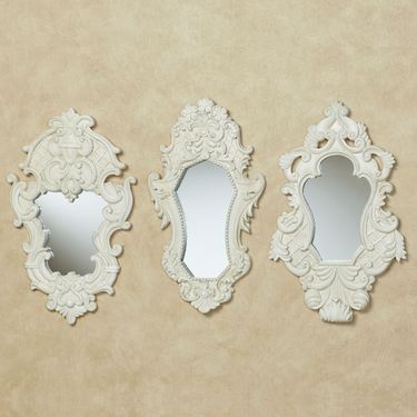 Lattice Scroll Accent Wall Mirrors Antique White Set of ThreeImage