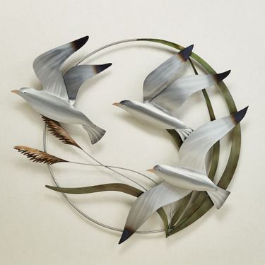 Seagulls Round Wall Sculpture SilverImage
