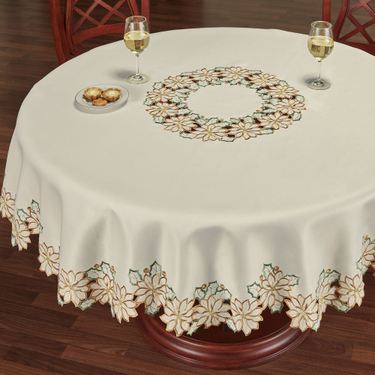 Winter Poinsettia Cutwork Round Tablecloth Ivory 70 x 70Image