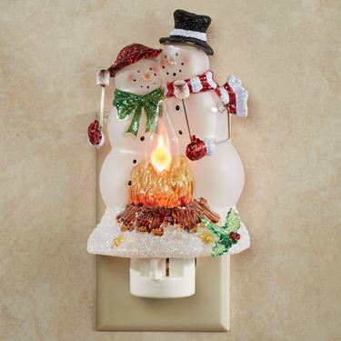 Snowman Couple Campfire Nightlight WhiteImage
