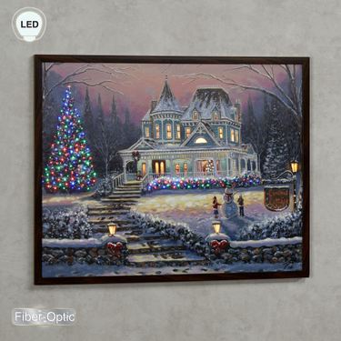 Christmas Cottage Framed Lighted Canvas Wall Art Multi WarmImage
