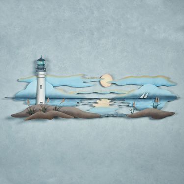 Lighthouse Scene Wall Art Sculpture BlueImage