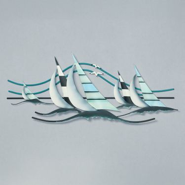 Ride the Wind Sailboats Wall Art Sculpture BlueImage