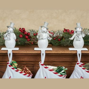 Festive Snowmen Stocking Holders White Set of ThreeImage