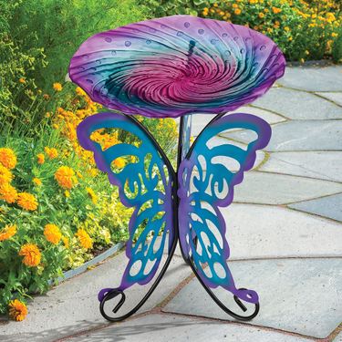 Butterfly Birdbath with Stand Multi CoolImage