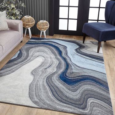 Marble Illusion Rectangle Rug Blue/GrayImage