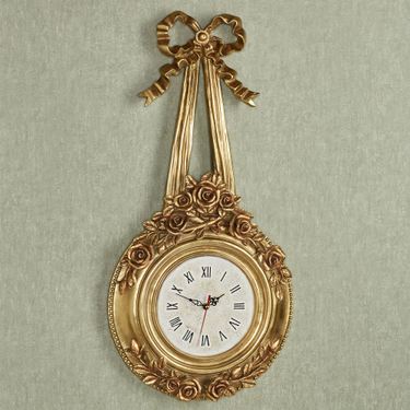 Ribbons and Roses Wall Clock Venetian GoldImage