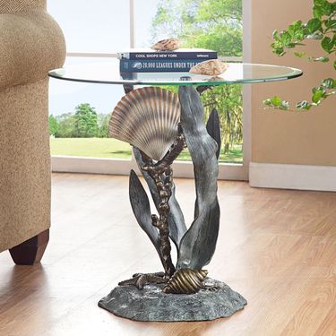 Shells and Seagrass Round End Table Multi MetallicImage