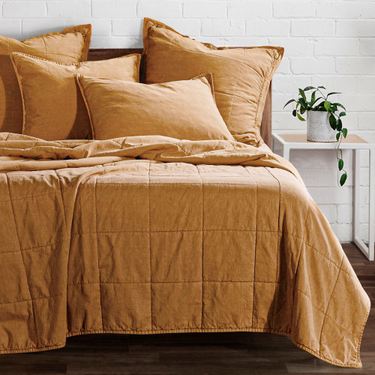 Stonewashed Cotton Mini Coverlet Set Dark GoldImage