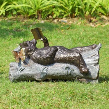 Lazy Reader Bear Garden Sculpture BrownImage