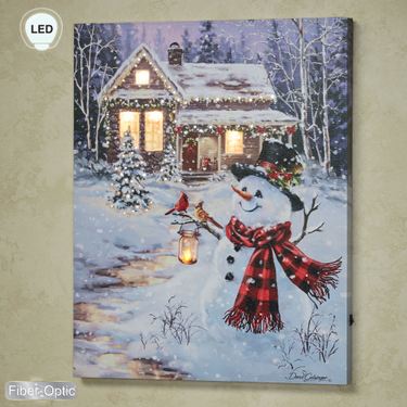 Cottage in the Snow Lighted Canvas Wall Art Multi WarmImage
