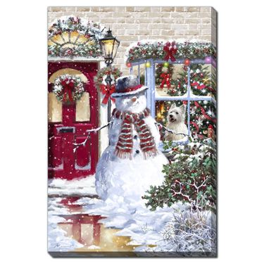 Westie and Snowman Canvas Wall Art Red/GreenImage