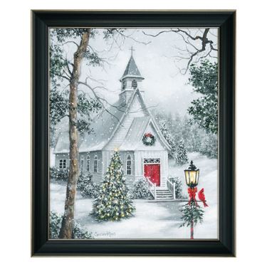 Church in the Snow Framed Canvas Wall Art GrayImage